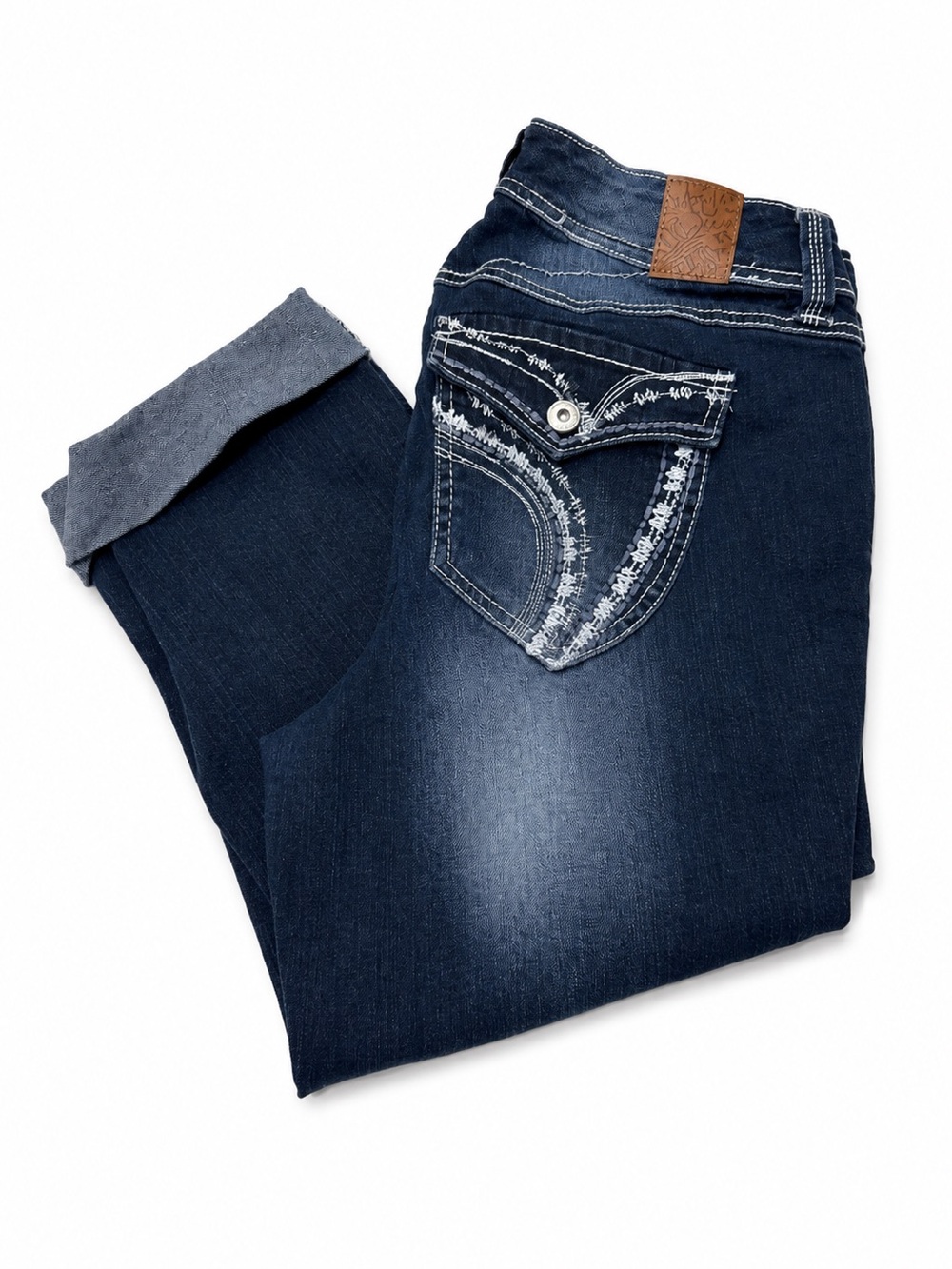 Ariya Women’s Dark Blue Distressed Capri Jeans - Picture 4 of 6